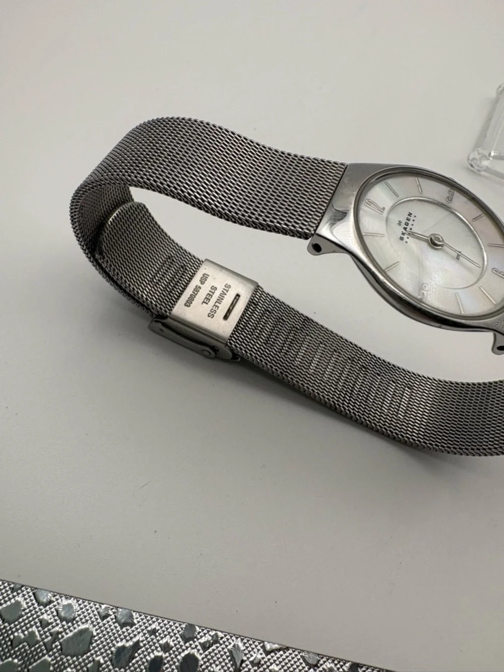 Skagen Women’s‎ Silver Mesh Watch with Mother-of-Pearl Accent 233XSSS